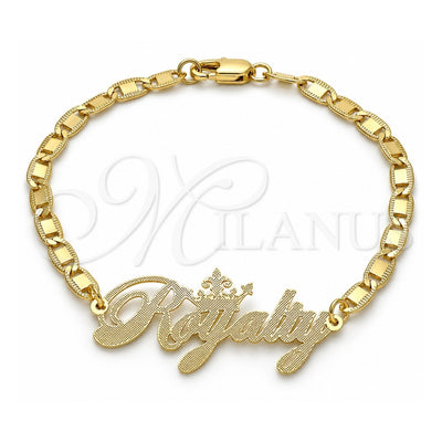 Oro Laminado Fancy Bracelet, Gold Filled Style Nameplate Design, Polished, Golden Finish, 03.63.1979.08 (04 MM Thickness, 8 Inches Length)