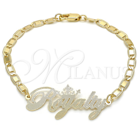 Oro Laminado Fancy Bracelet, Gold Filled Style Nameplate Design, Polished, Golden Finish, 03.63.1979.08 (04 MM Thickness, 8 Inches Length)