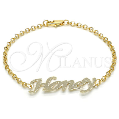 Oro Laminado Fancy Bracelet, Gold Filled Style Nameplate Design, Polished, Golden Finish, 03.63.1980.08 (03 MM for wholesale, main product view