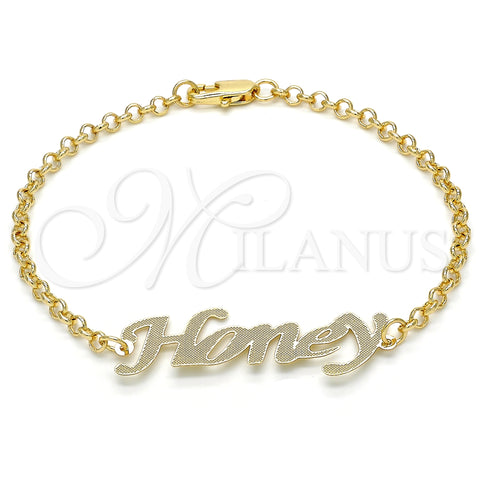 Oro Laminado Fancy Bracelet, Gold Filled Style Nameplate Design, Polished, Golden Finish, 03.63.1980.08 (03 MM Thickness, 8 Inches Length)
