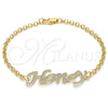 Oro Laminado Fancy Bracelet, Gold Filled Style Nameplate Design, Polished, Golden Finish, 03.63.1980.08 (03 MM Thickness, 8 Inches Length)
