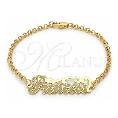 Oro Laminado Fancy Bracelet, Gold Filled Style Nameplate Design, Polished, Golden Finish, 03.63.1981.08 (03 MM Thickness, 8 Inches Length)