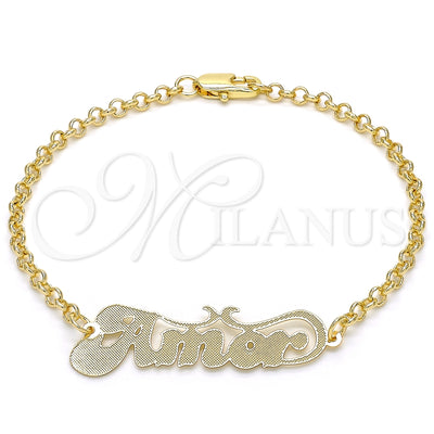 Oro Laminado Fancy Bracelet, Gold Filled Style Nameplate Design, Polished, Golden Finish, 03.63.1983.08 (03 MM for wholesale, main product view