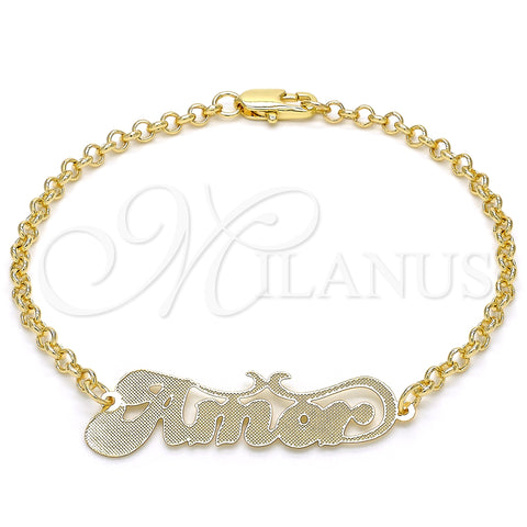 Oro Laminado Fancy Bracelet, Gold Filled Style Nameplate Design, Polished, Golden Finish, 03.63.1983.08 (03 MM Thickness, 8 Inches Length)