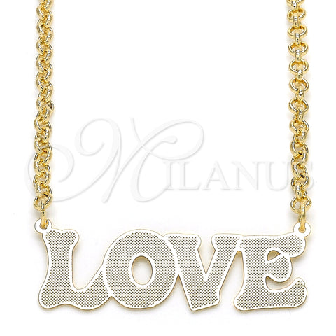 Oro Laminado Pendant Necklace, Gold Filled Style Nameplate and Love Design, Polished, Golden Finish, 04.63.1386.18 (03 MM Thickness, 18 Inches Length)