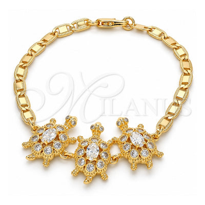 Oro Laminado Fancy Bracelet, Gold Filled Style Turtle Design, with White Cubic Zirconia, Polished, Golden Finish, 03.63.1987.08 (04 MM Thickness, 8 Inches Length)