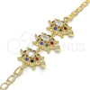 Oro Laminado Fancy Bracelet, Gold Filled Style Turtle Design, with Multicolor Cubic Zirconia, Polished, Golden Finish, 03.63.1987.4.08 (04 MM Thickness, 8 Inches Length)