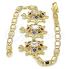 Oro Laminado Fancy Bracelet, Gold Filled Style Turtle Design, with Multicolor Cubic Zirconia, Polished, Golden Finish, 03.63.1987.4.08 (04 MM Thickness, 8 Inches Length)