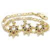 Oro Laminado Fancy Bracelet, Gold Filled Style Turtle Design, with Multicolor Cubic Zirconia, Polished, Golden Finish, 03.63.1987.4.08 (04 MM Thickness, 8 Inches Length)