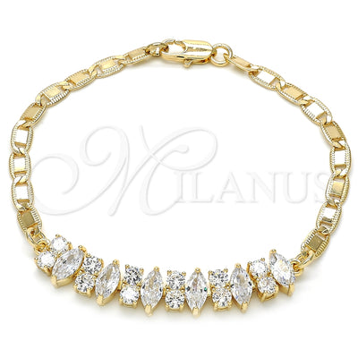 Oro Laminado Fancy Bracelet, Gold Filled Style with White Cubic Zirconia, Polished, Golden Finish for wholesale, main product view