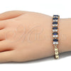 Oro Laminado Fancy Bracelet, Gold Filled Style with Sapphire Blue and White Cubic Zirconia, Polished, Golden Finish, 03.63.2002.2.08 (04 MM Thickness, 8 Inches Length)