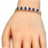 Oro Laminado Fancy Bracelet, Gold Filled Style with Sapphire Blue and White Cubic Zirconia, Polished, Golden Finish, 03.63.2002.2.08 (04 MM Thickness, 8 Inches Length)