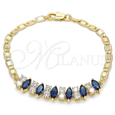 Oro Laminado Fancy Bracelet, Gold Filled Style with Sapphire Blue and White Cubic Zirconia, Polished, Golden Finish, 03.63.2002.2.08 (04 MM Thickness, 8 Inches Length)