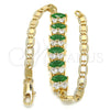 Oro Laminado Fancy Bracelet, Gold Filled Style with Green and White Cubic Zirconia, Polished, Golden Finish for wholesale, additional product view 5