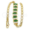 Oro Laminado Fancy Bracelet, Gold Filled Style with Green and White Cubic Zirconia, Polished, Golden Finish, 03.63.2002.3.08 (04 MM Thickness, 8 Inches Length)