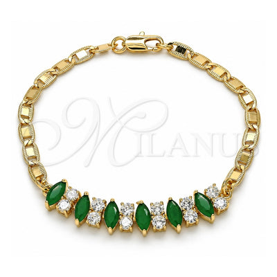 Oro Laminado Fancy Bracelet, Gold Filled Style with Green and White Cubic Zirconia, Polished, Golden Finish, 03.63.2002.3.08 (04 MM Thickness, 8 Inches Length)