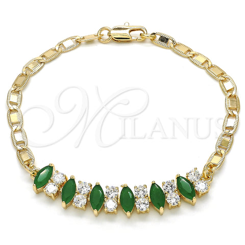 Oro Laminado Fancy Bracelet, Gold Filled Style with Green and White Cubic Zirconia, Polished, Golden Finish, 03.63.2002.3.08 (04 MM Thickness, 8 Inches Length)