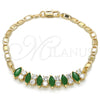 Oro Laminado Fancy Bracelet, Gold Filled Style with Green and White Cubic Zirconia, Polished, Golden Finish, 03.63.2002.3.08 (04 MM Thickness, 8 Inches Length)