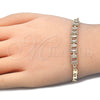Oro Laminado Fancy Bracelet, Gold Filled Style Baguette Design, with White Cubic Zirconia, Polished, Golden Finish, 03.63.1995.08 (04 MM Thickness, 8 Inches Length)