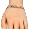 Oro Laminado Fancy Bracelet, Gold Filled Style Baguette Design, with White Cubic Zirconia, Polished, Golden Finish, 03.63.1995.08 (04 MM Thickness, 8 Inches Length)