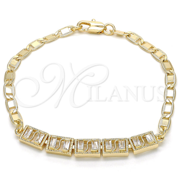 Gold Filled Bracelet — Fancy Bracelet Baguette Design with White Cubic Zirconia — main product view — SKU 124738 | Oro Laminado brazalete — elegante Bracelet Baguette diseño with blanco Cubic Zirconia — SKU 124738