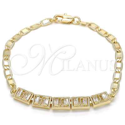 Oro Laminado Fancy Bracelet, Gold Filled Style Baguette Design, with White Cubic Zirconia, Polished, Golden for wholesale, main product view