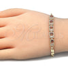 Oro Laminado Fancy Bracelet, Gold Filled Style Baguette Design, with Garnet and White Cubic Zirconia, Polished, Golden Finish, 03.63.1995.1.08 (04 MM Thickness, 8 Inches Length)