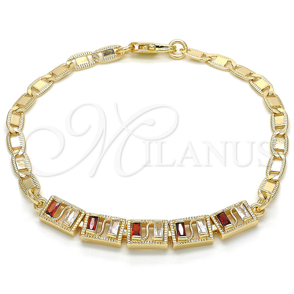 Gold Filled Bracelet — Fancy Bracelet Baguette Design with Garnet and White — main product view — SKU 124739 | Oro Laminado brazalete — elegante Bracelet Baguette diseño with Garnet and blanco — SKU 124739