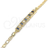 Oro Laminado Fancy Bracelet, Gold Filled Style Baguette Design, with Sapphire Blue and White Cubic Zirconia, Polished, Golden Finish, 03.63.1995.2.08 (04 MM Thickness, 8 Inches Length)