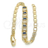 Oro Laminado Fancy Bracelet, Gold Filled Style Baguette Design, with Sapphire Blue and White Cubic Zirconia, Polished, Golden Finish, 03.63.1995.2.08 (04 MM Thickness, 8 Inches Length)