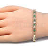 Oro Laminado Fancy Bracelet, Gold Filled Style Baguette Design, with Green and White Cubic Zirconia, Polished, Golden Finish, 03.63.1995.3.08 (04 MM Thickness, 8 Inches Length)
