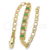 Oro Laminado Fancy Bracelet, Gold Filled Style Baguette Design, with Green and White Cubic Zirconia, Polished, Golden Finish, 03.63.1995.3.08 (04 MM Thickness, 8 Inches Length)