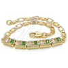 Oro Laminado Fancy Bracelet, Gold Filled Style Baguette Design, with Green and White Cubic Zirconia, Polished, Golden Finish, 03.63.1995.3.08 (04 MM Thickness, 8 Inches Length)