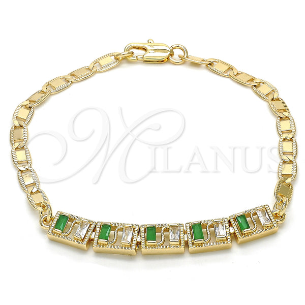 Gold Filled Bracelet — Fancy Bracelet Baguette Design with Green and White — main product view — SKU 124741 | Oro Laminado brazalete — elegante Bracelet Baguette diseño with Green and blanco — SKU 124741