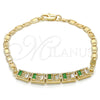 Oro Laminado Fancy Bracelet, Gold Filled Style Baguette Design, with Green and White Cubic Zirconia, Polished, Golden Finish, 03.63.1995.3.08 (04 MM Thickness, 8 Inches Length)