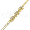 Oro Laminado Fancy Bracelet, Gold Filled Style Elephant Design, with White Cubic Zirconia, Polished, Golden Finish, 03.63.1990.08 (04 MM Thickness, 8 Inches Length)