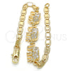 Oro Laminado Fancy Bracelet, Gold Filled Style Elephant Design, with White Cubic Zirconia, Polished, Golden Finish, 03.63.1990.08 (04 MM Thickness, 8 Inches Length)
