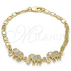 Oro Laminado Fancy Bracelet, Gold Filled Style Elephant Design, with White Cubic Zirconia, Polished, Golden Finish, 03.63.1990.08 (04 MM Thickness, 8 Inches Length)
