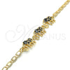 Oro Laminado Fancy Bracelet, Gold Filled Style Elephant Design, with Black and White Cubic Zirconia, Polished, Golden Finish, 03.63.1990.2.08 (04 MM Thickness, 8 Inches Length)