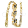 Oro Laminado Fancy Bracelet, Gold Filled Style Elephant Design, with Black and White Cubic Zirconia, Polished, Golden Finish, 03.63.1990.2.08 (04 MM Thickness, 8 Inches Length)