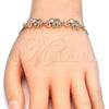 Oro Laminado Fancy Bracelet, Gold Filled Style Elephant Design, with Multicolor Cubic Zirconia, Polished, Golden Finish, 03.63.1990.3.08 (04 MM Thickness, 8 Inches Length)