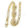 Oro Laminado Fancy Bracelet, Gold Filled Style Elephant Design, with Multicolor Cubic Zirconia, Polished, Golden Finish, 03.63.1990.3.08 (04 MM Thickness, 8 Inches Length)