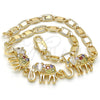 Oro Laminado Fancy Bracelet, Gold Filled Style Elephant Design, with Multicolor Cubic Zirconia, Polished, Golden Finish, 03.63.1990.3.08 (04 MM Thickness, 8 Inches Length)