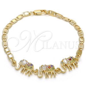 Gold Filled Bracelet — Fancy Bracelet Elephant Design with Multicolor Cubic Zirconia — main product view — SKU 124746 | Oro Laminado brazalete — elegante Bracelet Elephant diseño with Multicolor Cubic Zirconia — SKU 124746