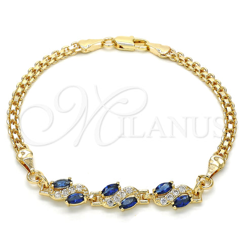 Oro Laminado Fancy Bracelet, Gold Filled Style with Sapphire Blue and White Cubic Zirconia, Polished, Golden Finish, 03.63.2003.2.08 (04 MM Thickness, 8 Inches Length)
