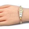 Oro Laminado Fancy Bracelet, Gold Filled Style Guadalupe and Flower Design, Polished, Tricolor, 03.253.0024.08 (05 MM Thickness, 8 Inches Length)