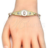 Oro Laminado Fancy Bracelet, Gold Filled Style Guadalupe and Flower Design, Polished, Tricolor, 03.253.0024.08 (05 MM Thickness, 8 Inches Length)