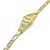 Oro Laminado Fancy Bracelet, Gold Filled Style Guadalupe and Flower Design, Polished, Tricolor, 03.253.0024.08 (05 MM Thickness, 8 Inches Length)