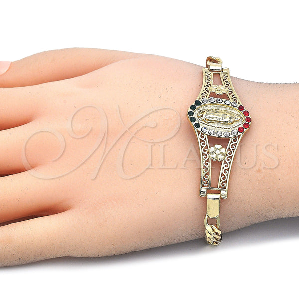 Gold Filled Bracelet — Fancy Bracelet Guadalupe and Flower Design with Multicolor — alternate product view — SKU 124776 | Oro Laminado brazalete — elegante Bracelet Guadalupe and flor diseño with Multicolor — SKU 124776