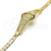 Oro Laminado Fancy Bracelet, Gold Filled Style Guadalupe and Flower Design, with Multicolor Crystal, Polished, Golden Finish, 03.253.0025.08 (05 MM Thickness, 8 Inches Length)